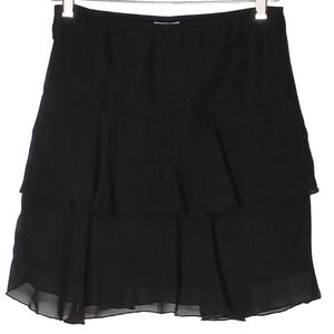 Whimsygoth Tiered Mini Skirt Women XL Rich Black Ruffle Chiffon GG487101‎